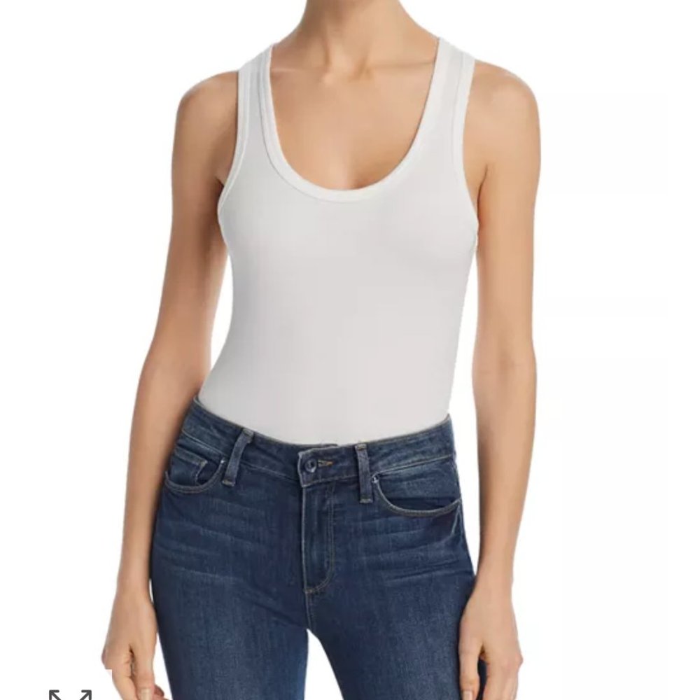 Agolde Size Small White Ribbed Body Suit Scoop Sle